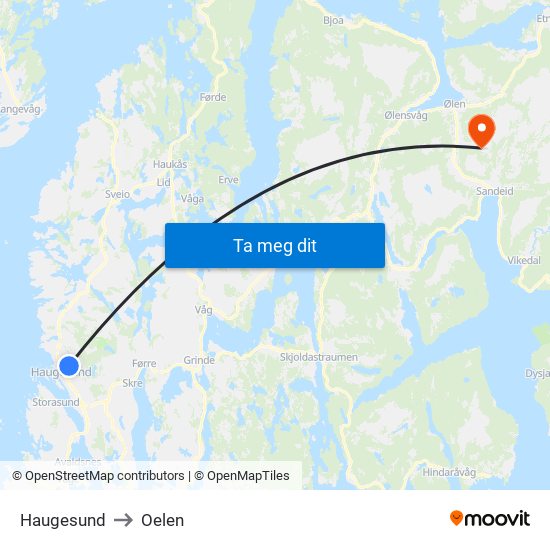 Haugesund to Oelen map
