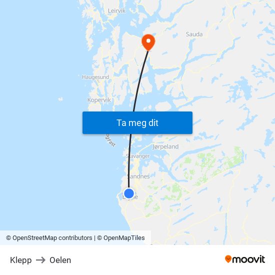 Klepp to Oelen map