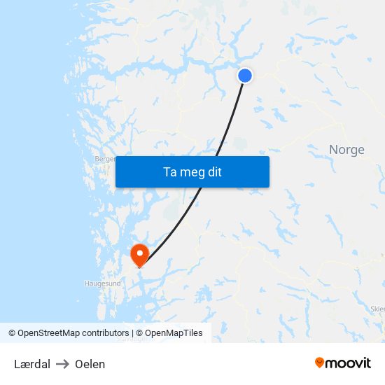 Lærdal to Oelen map