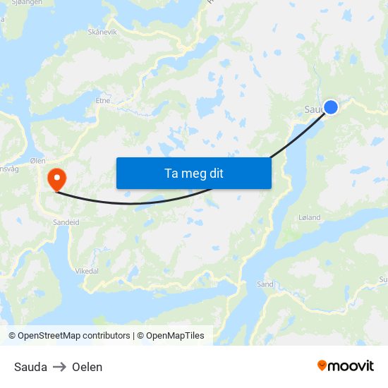 Sauda to Oelen map