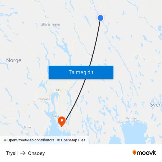 Trysil to Onsoey map