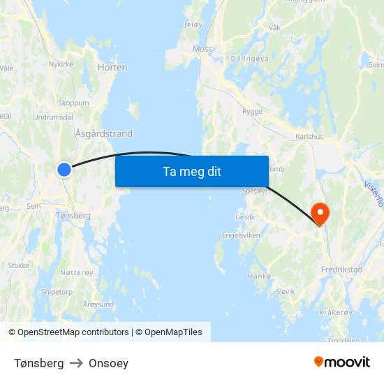 Tønsberg to Onsoey map