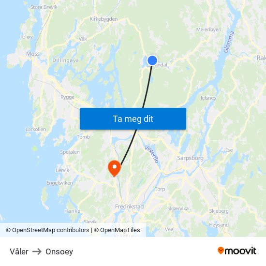 Våler to Onsoey map