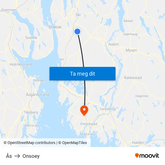Ås to Onsoey map