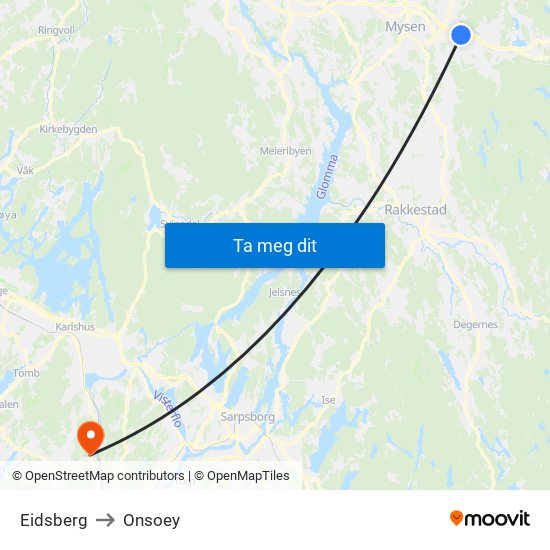 Eidsberg to Onsoey map