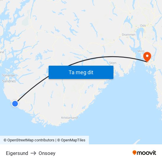 Eigersund to Onsoey map