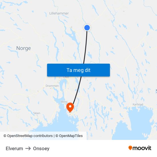 Elverum to Onsoey map