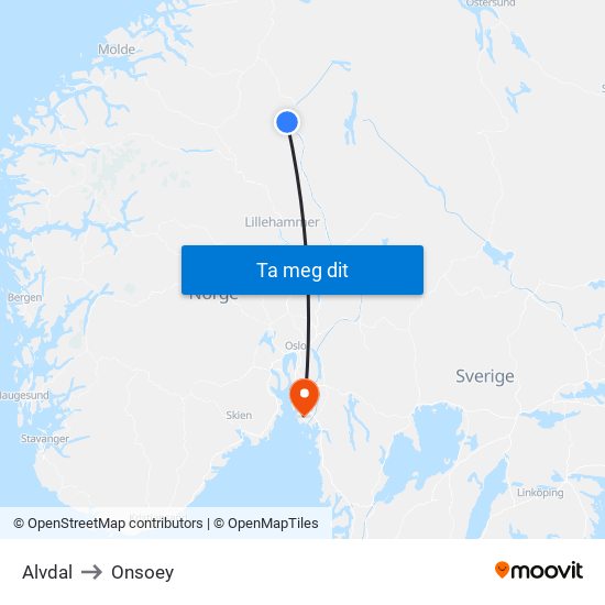 Alvdal to Onsoey map