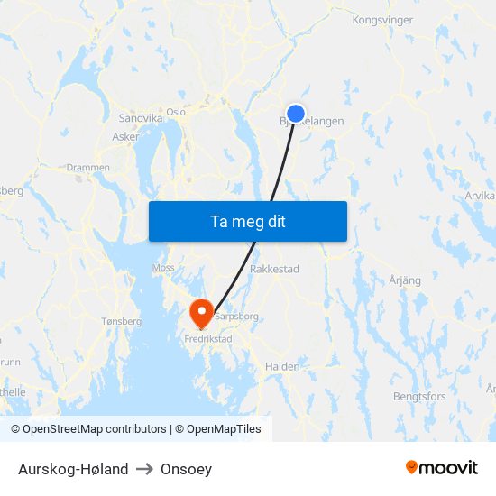 Aurskog-Høland to Onsoey map