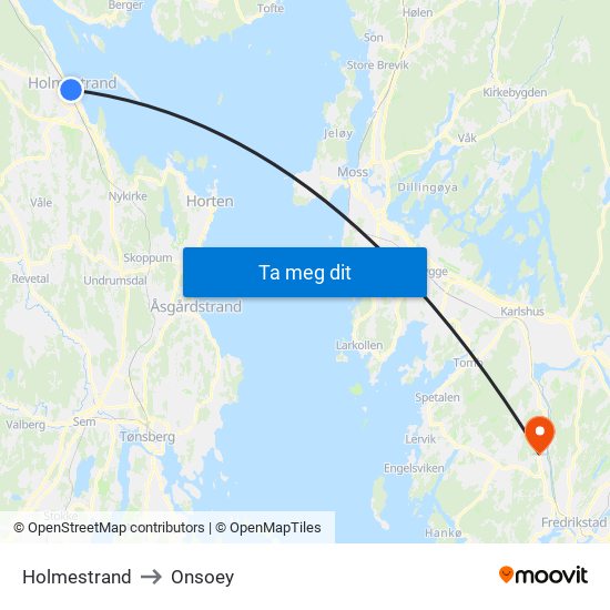 Holmestrand to Onsoey map