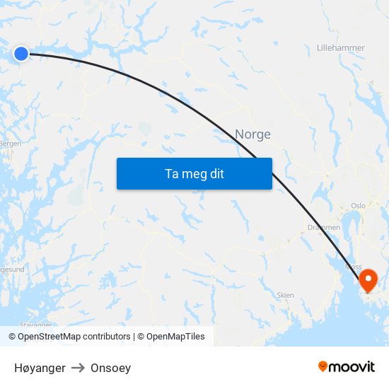 Høyanger to Onsoey map