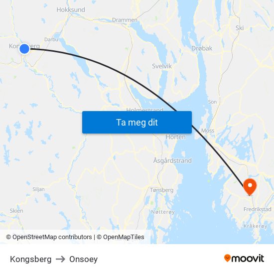 Kongsberg to Onsoey map