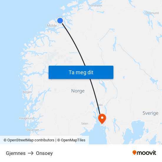 Gjemnes to Onsoey map