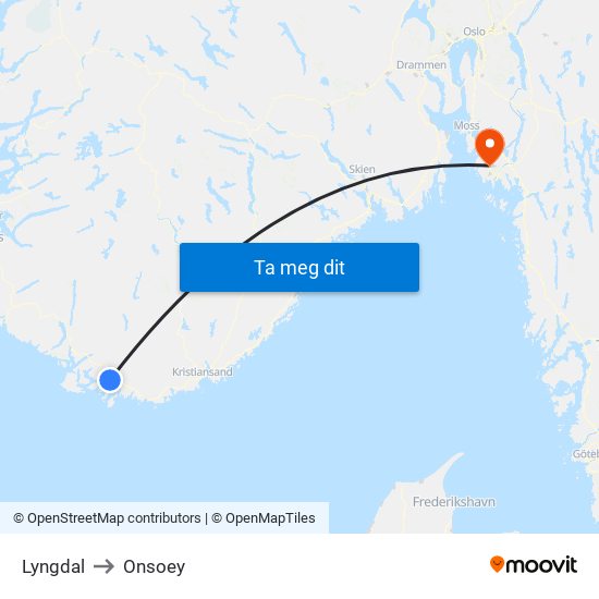 Lyngdal to Onsoey map