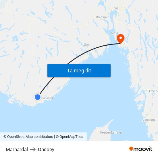 Marnardal to Onsoey map