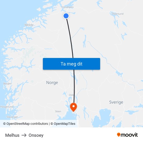 Melhus to Onsoey map