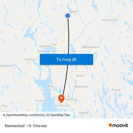 Nannestad to Onsoey map