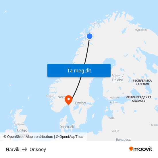 Narvik to Onsoey map