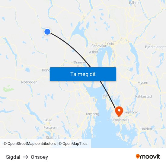 Sigdal to Onsoey map