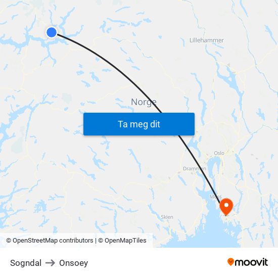 Sogndal to Onsoey map