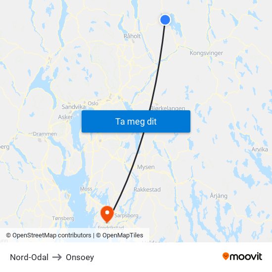 Nord-Odal to Onsoey map