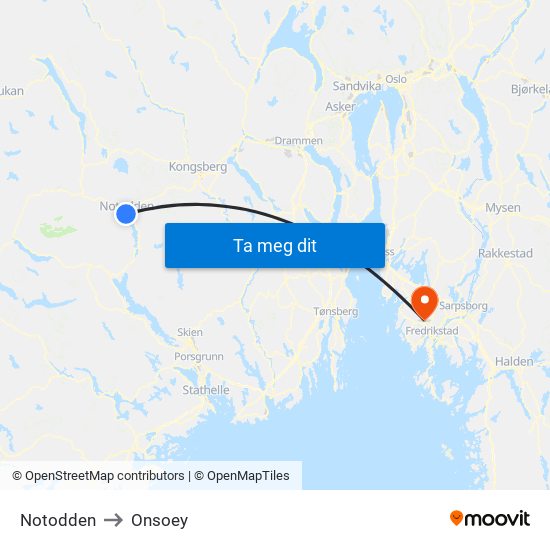 Notodden to Onsoey map