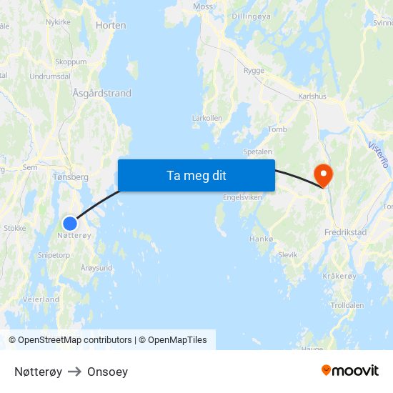 Nøtterøy to Onsoey map