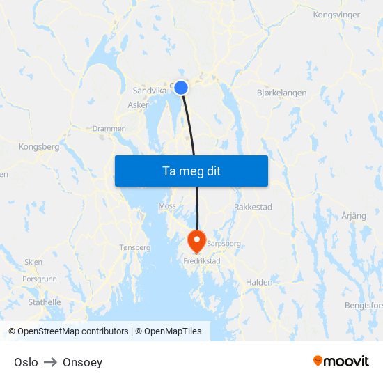 Oslo to Onsoey map