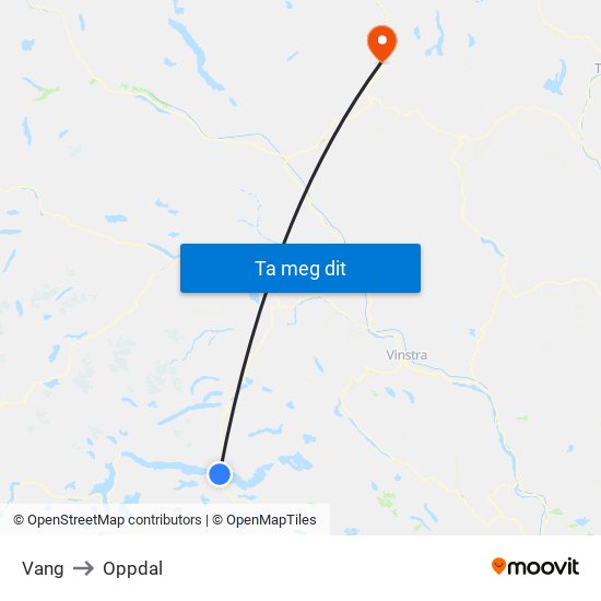 Vang to Oppdal map