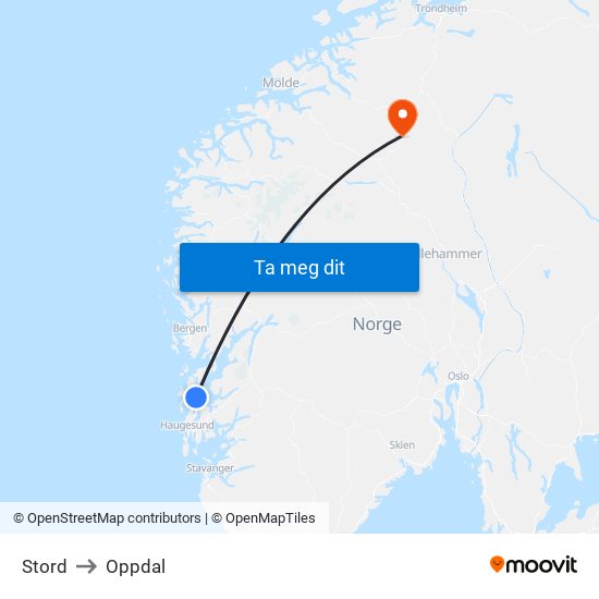 Stord to Oppdal map