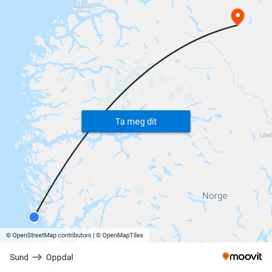 Sund to Oppdal map