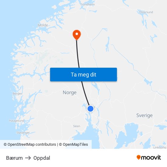 Bærum to Oppdal map