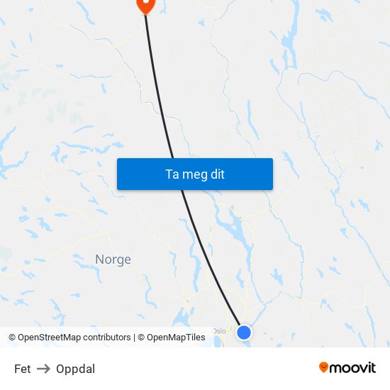 Fet to Oppdal map