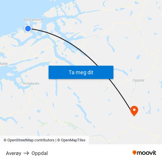 Averøy to Oppdal map