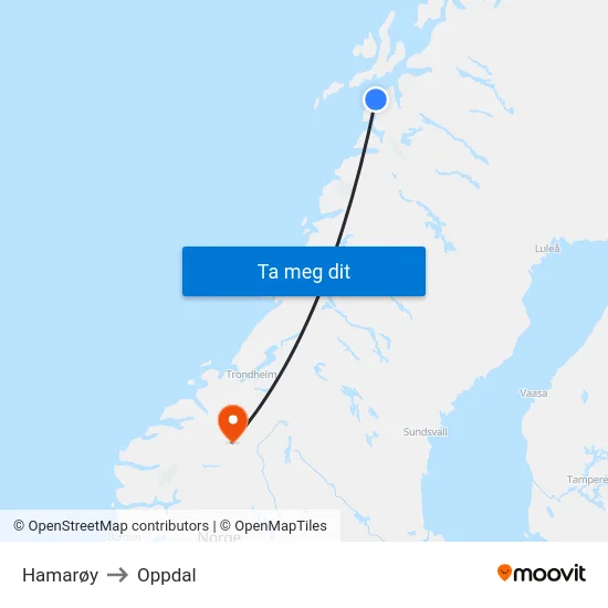 Hamarøy to Oppdal map