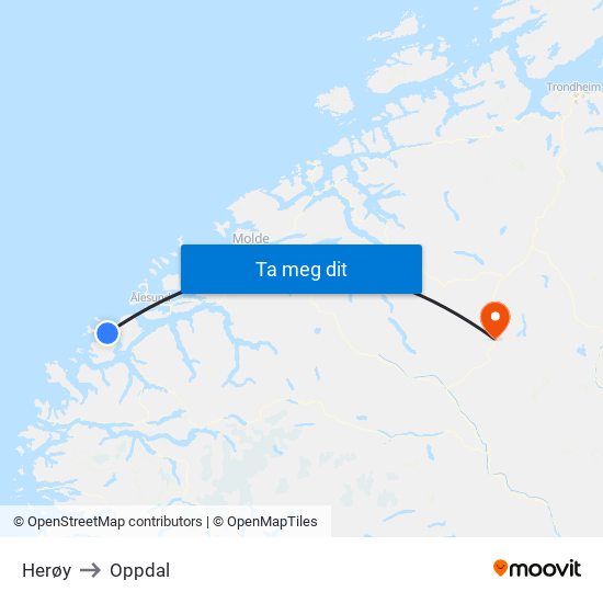 Herøy to Oppdal map
