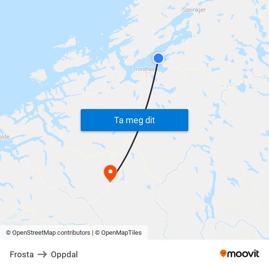 Frosta to Oppdal map