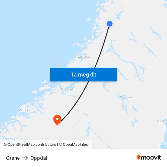 Grane to Oppdal map