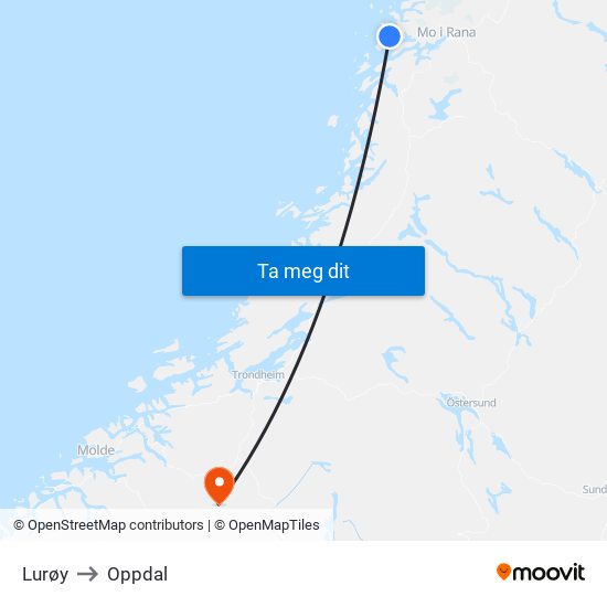 Lurøy to Oppdal map