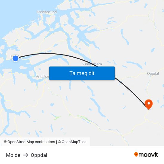 Molde to Oppdal map