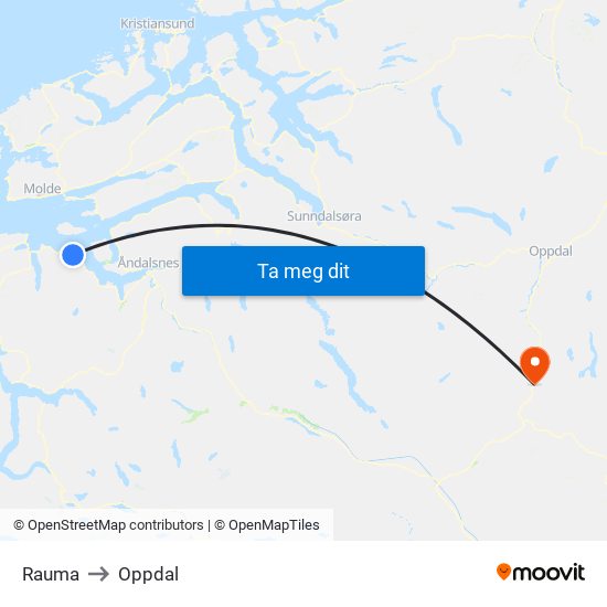 Rauma to Oppdal map