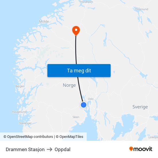 Drammen Stasjon to Oppdal map