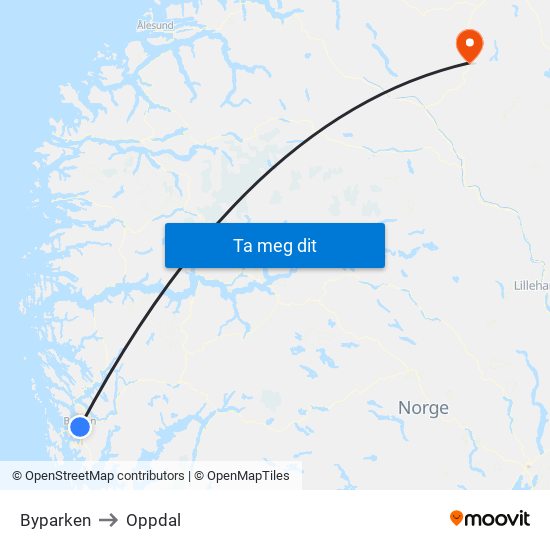 Byparken to Oppdal map