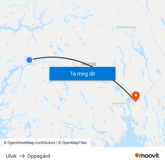 Ulvik to Oppegård map