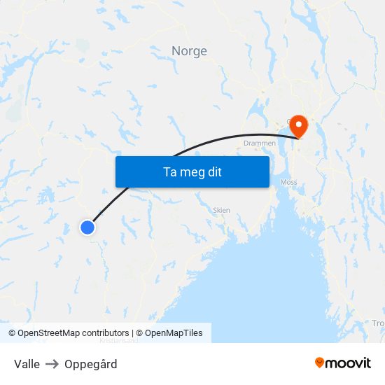Valle to Oppegård map