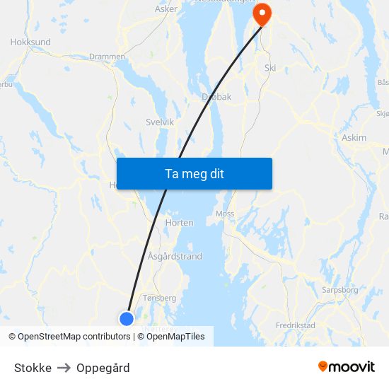 Stokke to Oppegård map