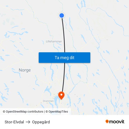 Stor-Elvdal to Oppegård map
