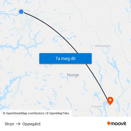 Stryn to Oppegård map