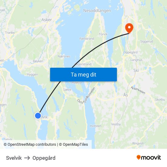 Svelvik to Oppegård map
