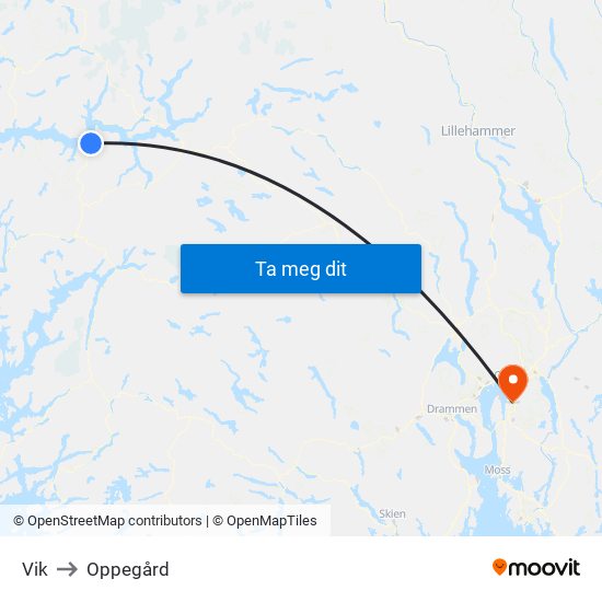 Vik to Oppegård map